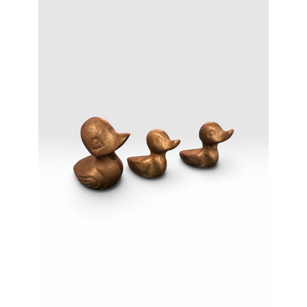 Vintage Solid Brass Duck Figurines Set of 3 Mid Century Modern Miniature Birds
